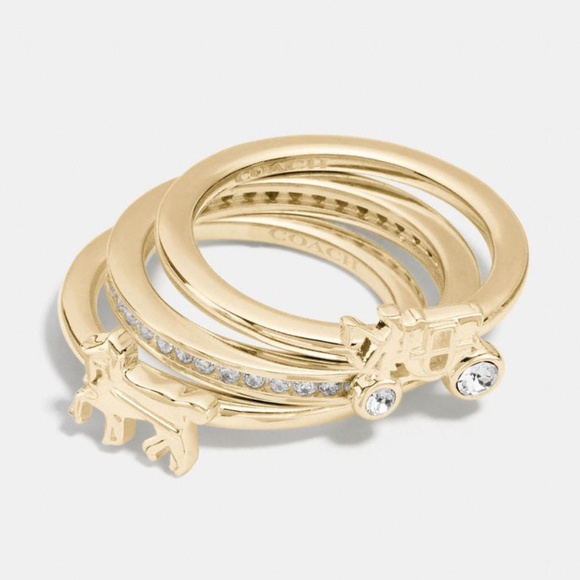 Coach Jewelry - Coach Demi-Fine Horse And Carriage Ring Set Gold